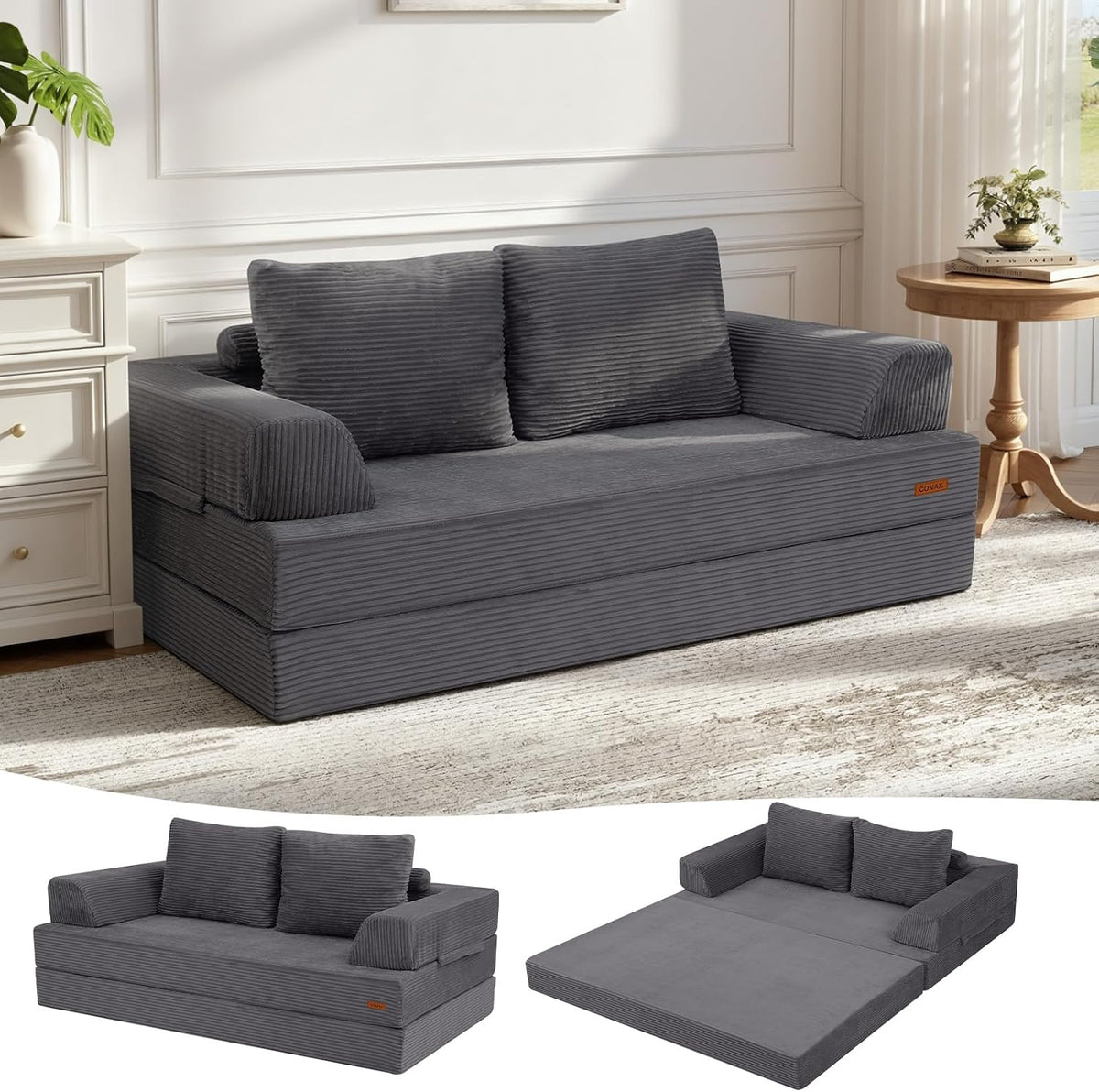 Brandina pieghevole MeMoreCool, Grigio, velluto, con cuscini, per camera da letto
