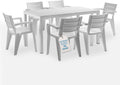 Set da pranzo Tomaino, Bianco, 6 sedie, allungabile, plastica, per giardino e terrazzo