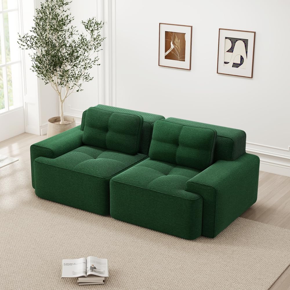 Divano modulare Cayipng, 32D, 74+, Verde, 2 posti, con braccioli, imbottito, con cuscini, per soggiorno