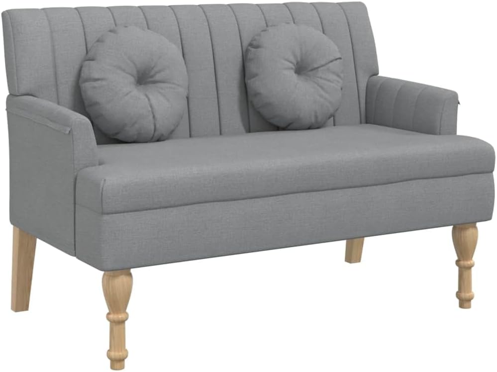 Panca, 113 × 64,5 × 75,5 cm, Grigio, tessuto, con cuscini