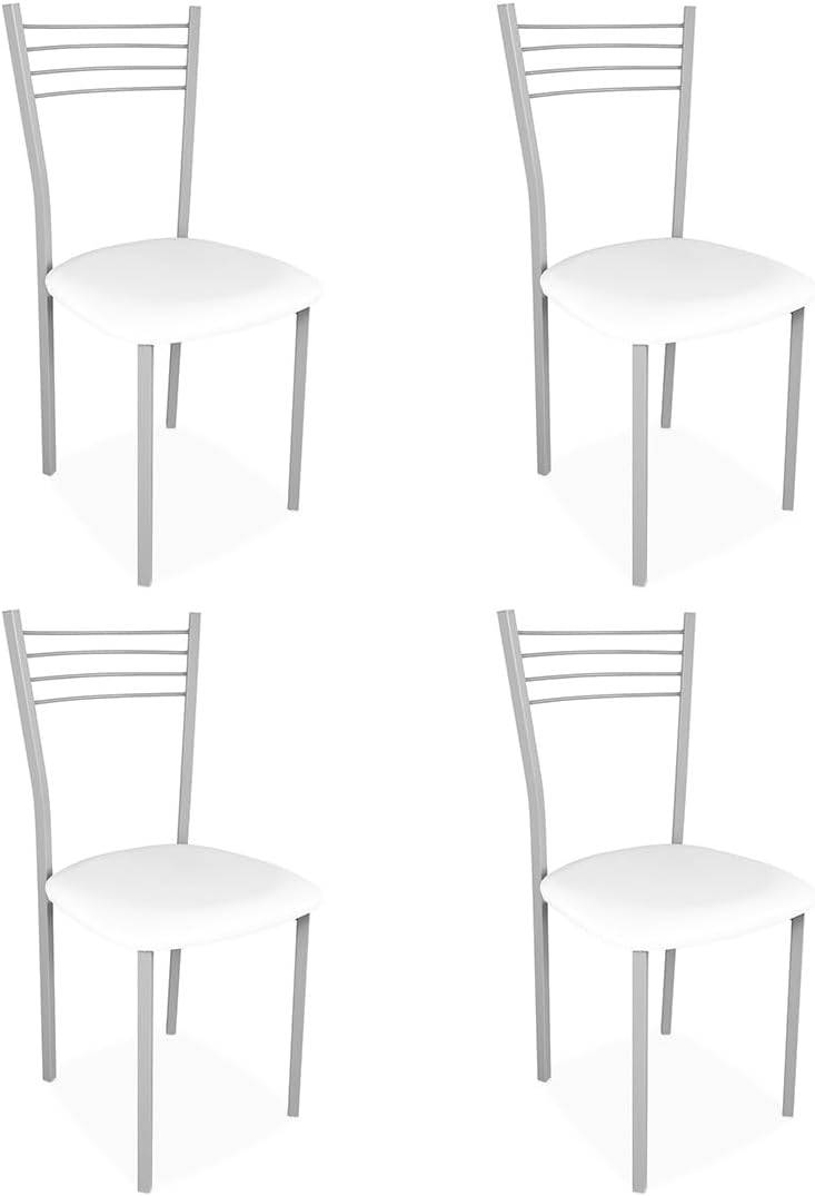 Sedia Homey, Kilembo, 39,5 × 37,5 × 96 cm, 4 sedie, Bianco, alluminio, similpelle, per sala da pranzo e cucina