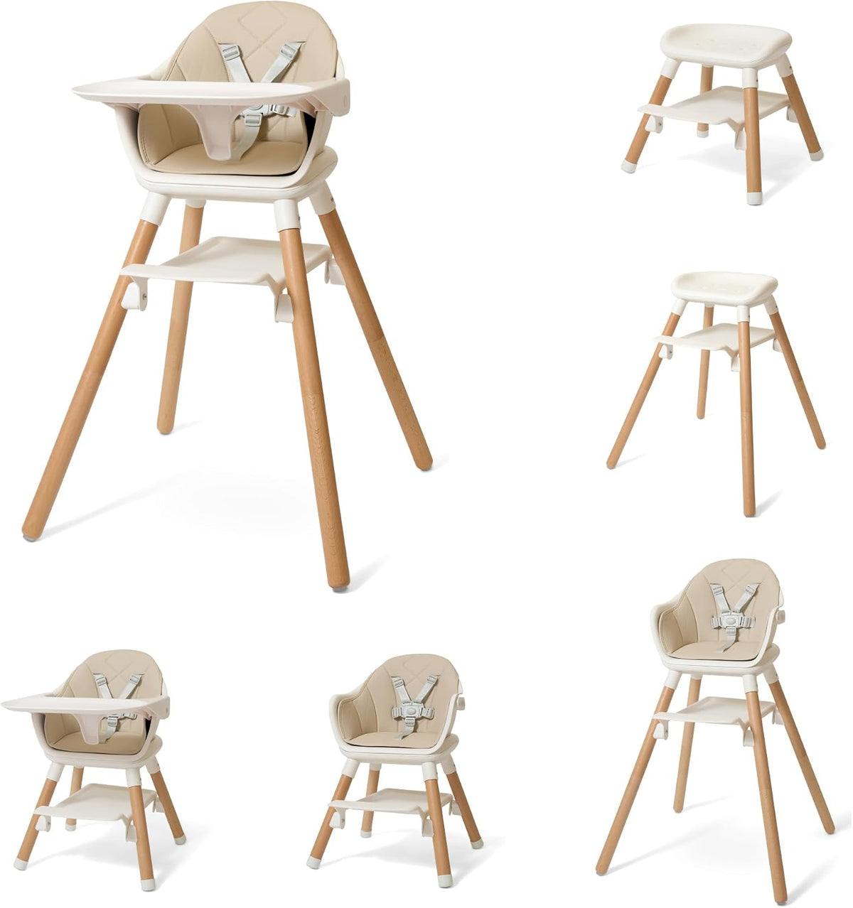 Seggiolone Clair de Lune, Beige/Naturale, 6 in 1, regolabile, legno