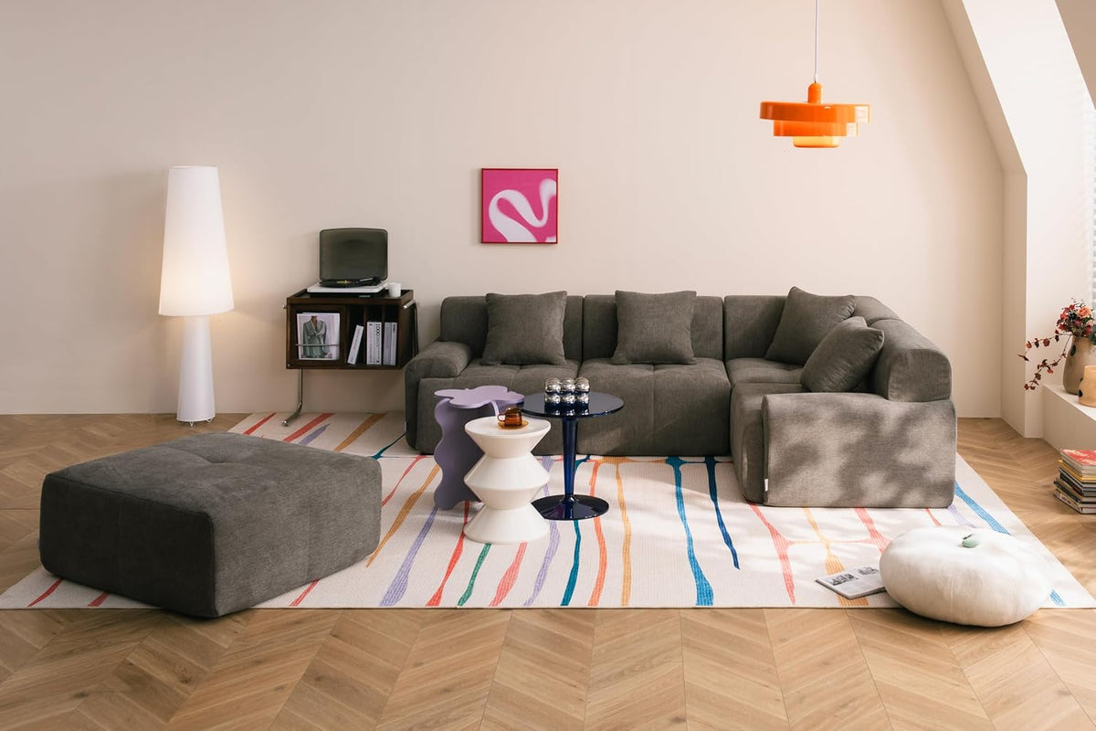 Divano angolare MILYsofa, Marrone, 4 posti, ciniglia, tessuto, con cuscini, per soggiorno