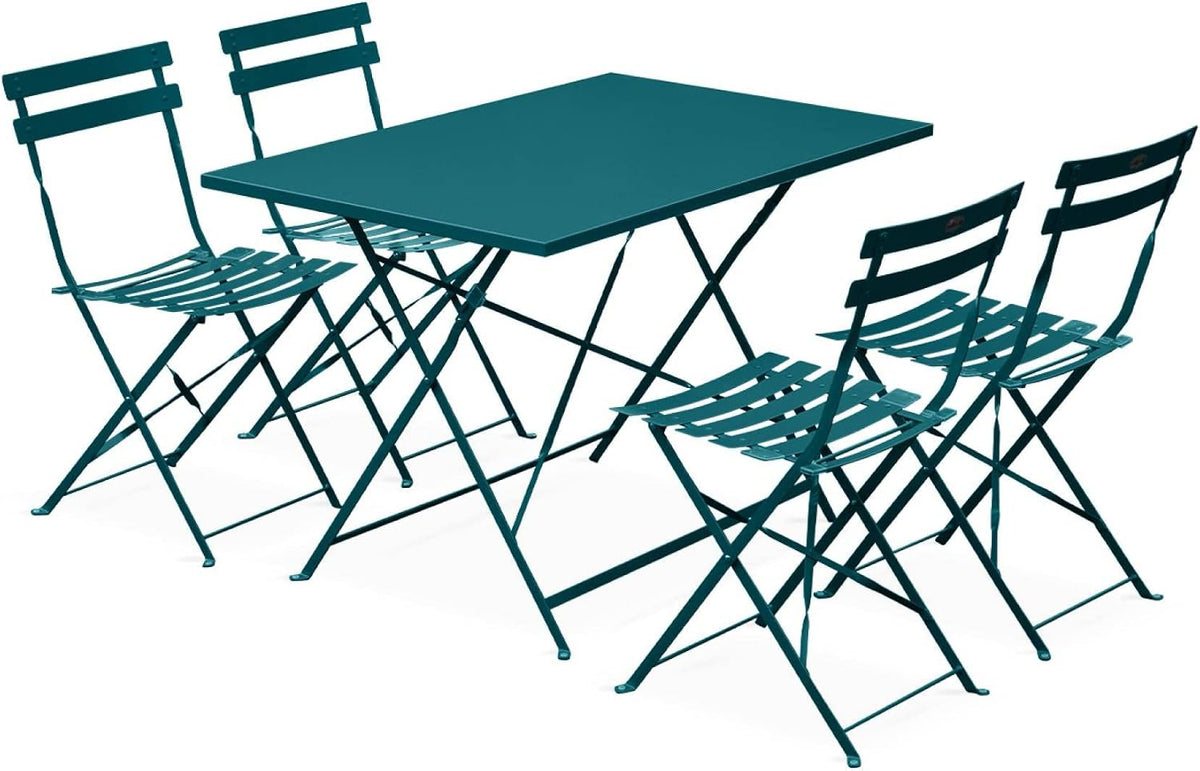 Set da pranzo Alice's Garden, 110 × 70 × 71 cm, Blu, 4 sedie, pieghevole, acciaio, per giardino e terrazzo