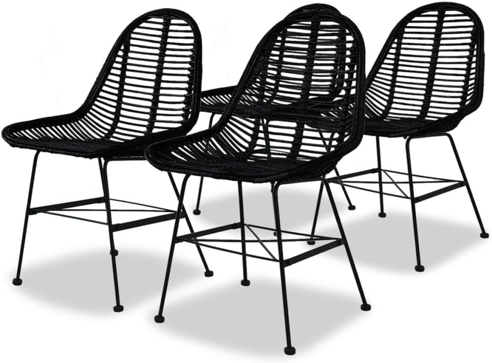 vidaXL Set di 4 sedie da pranzo in rattan naturale, Naturale/Nero, 48 × 61 × 85 cm, gambe in ferro