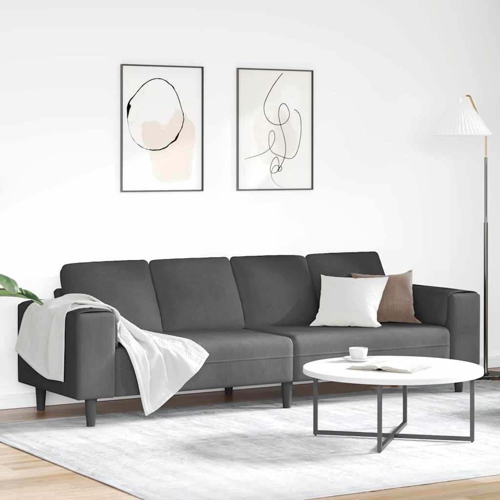 Divano angolare Basinlix, 250 × 77 × 76 cm, Grigio scuro, con braccioli, velluto, per soggiorno