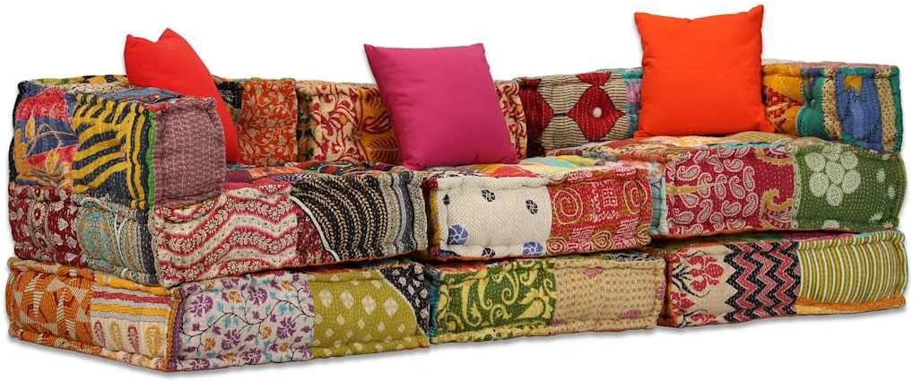 vidaXL Pouf, 3 posti, tessuto