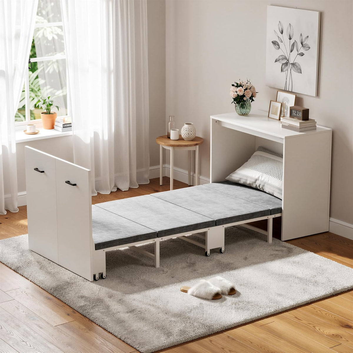Letto a parete MSFE, 85 × 190 cm, singolo, 2 in 1, pieghevole, MDF, materasso incluso, per camera da letto
