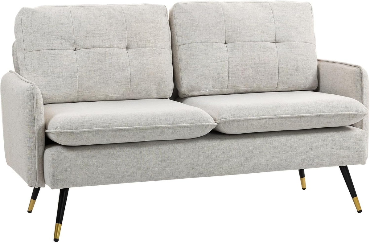 HOMCOM Divano, 139 × 68 × 80 cm, Crema, 2 posti, con braccioli, acciaio, con cuscini, per soggiorno