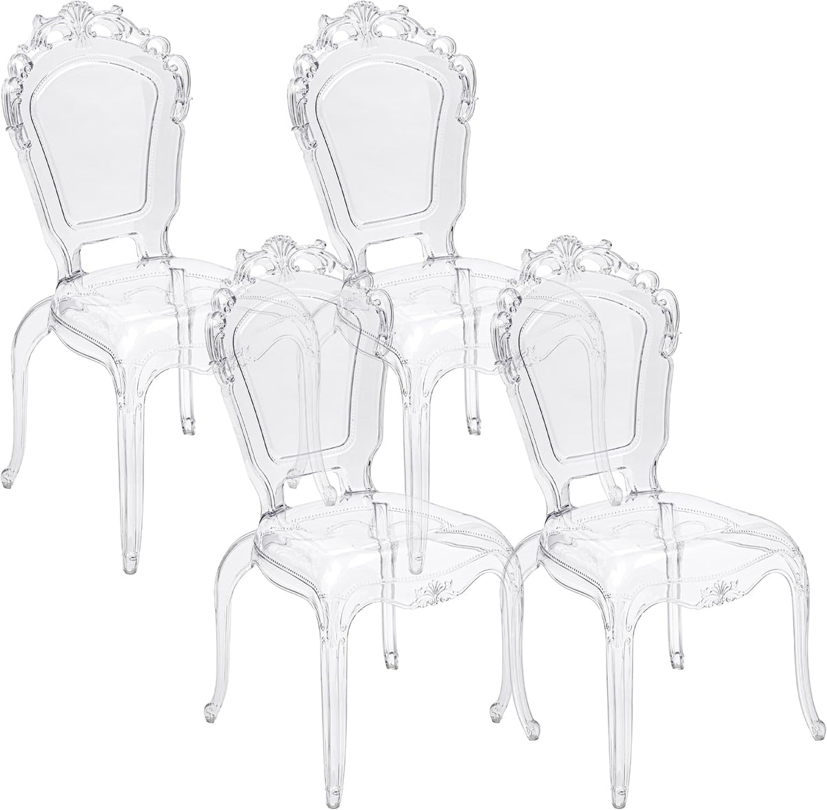 Set di sedie da pranzo Baroni Home, 4 sedie, Trasparente, 53 × 53 × 100 cm, per camera da letto