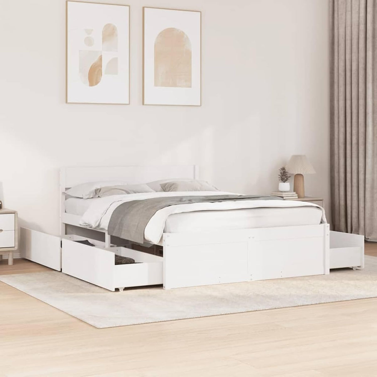 Struttura letto Fecpoo, Bianco, 135 × 190 cm, legno, per camera da letto