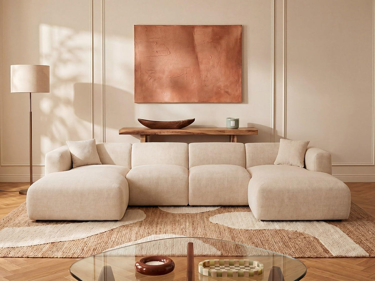 Divano angolare Vente-unique, Beige, tessuto, per soggiorno