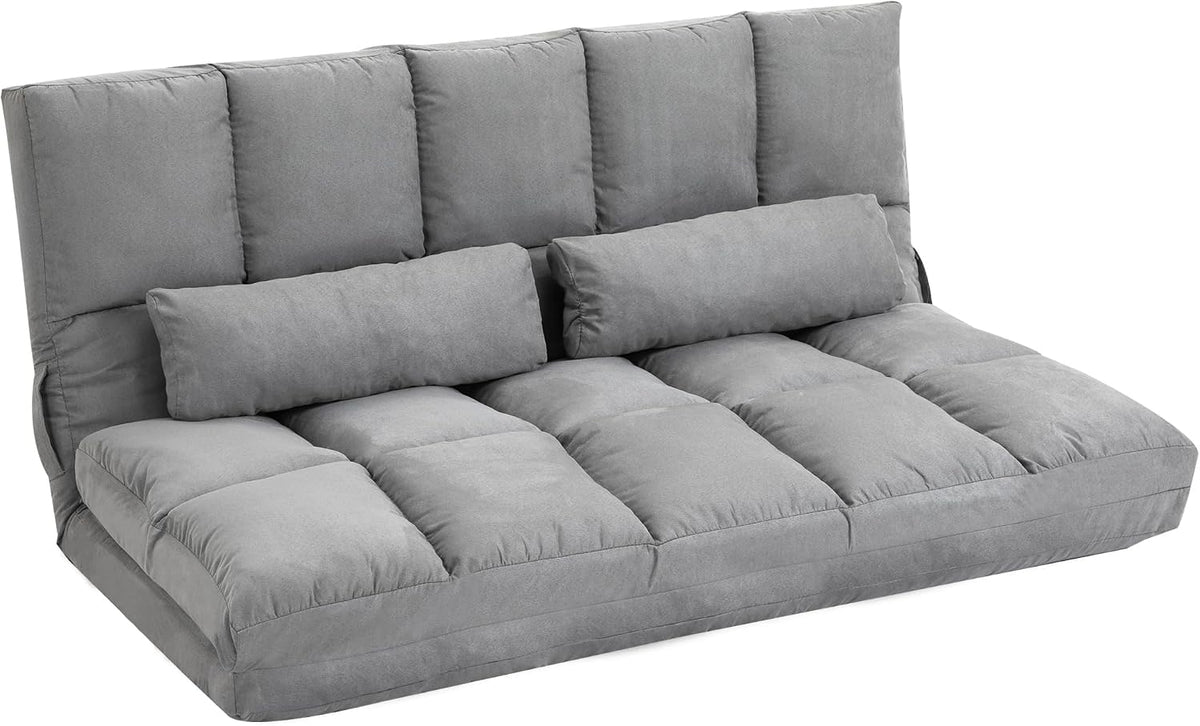 HOMCOM Divano letto, 130 × 73 × 60 cm, 2 in 1, Grigio chiaro, metallo, con cuscini, per soggiorno