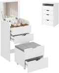 HOMCOM Toeletta, 3 in 1, Bianco, lino, per camera da letto o zona trucco