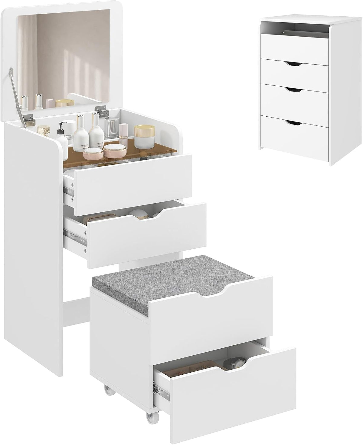 HOMCOM Toeletta, 3 in 1, Bianco, lino, per camera da letto o zona trucco