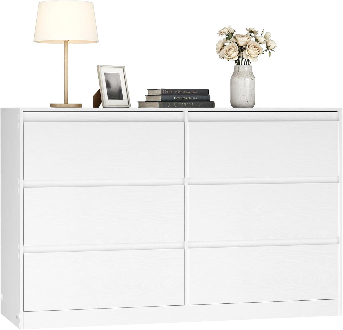 VASAGLE Cassettiera, LTS616W01, 40 × 119,4 × 75 cm, Bianco, 6 cassetti