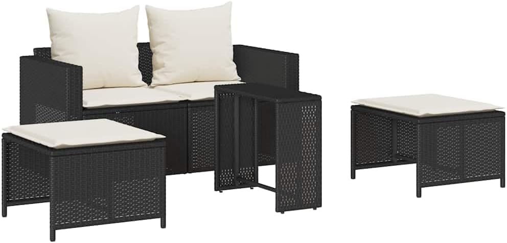 vidaXL Set di divani, Nero, 5 pezzi, rattan, con cuscini, per giardino e terrazzo