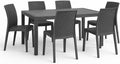 Set da pranzo Tomaino, 150 × 90 × 74 cm, Nero, 6 posti, 6 sedie, rattan, plastica, per giardino e terrazzo