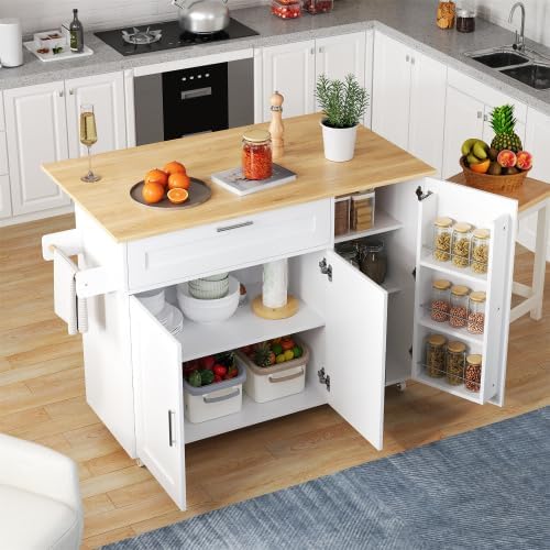 kozamas Isola da cucina, 70 × 90 cm, Bianco, legno, pieghevole, con ruote, per sala da pranzo e cucina