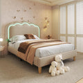 Letto Zepneiy, regolabile, con rete a doghe, imbottito, 90 × 190 cm, singolo, Beige, velluto, lino, con testiera, materasso non incluso