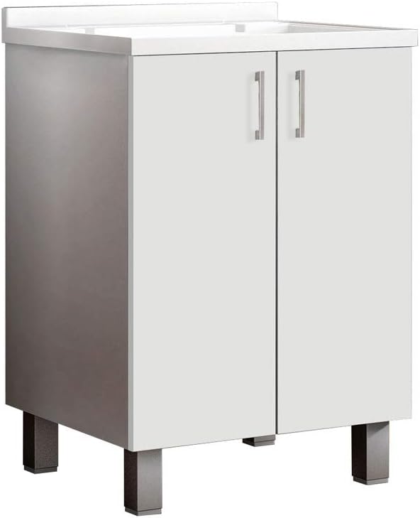 Lavandino da lavanderia Mama Store, L.60, P.50, 86.5 cm, Bianco, legno, alluminio