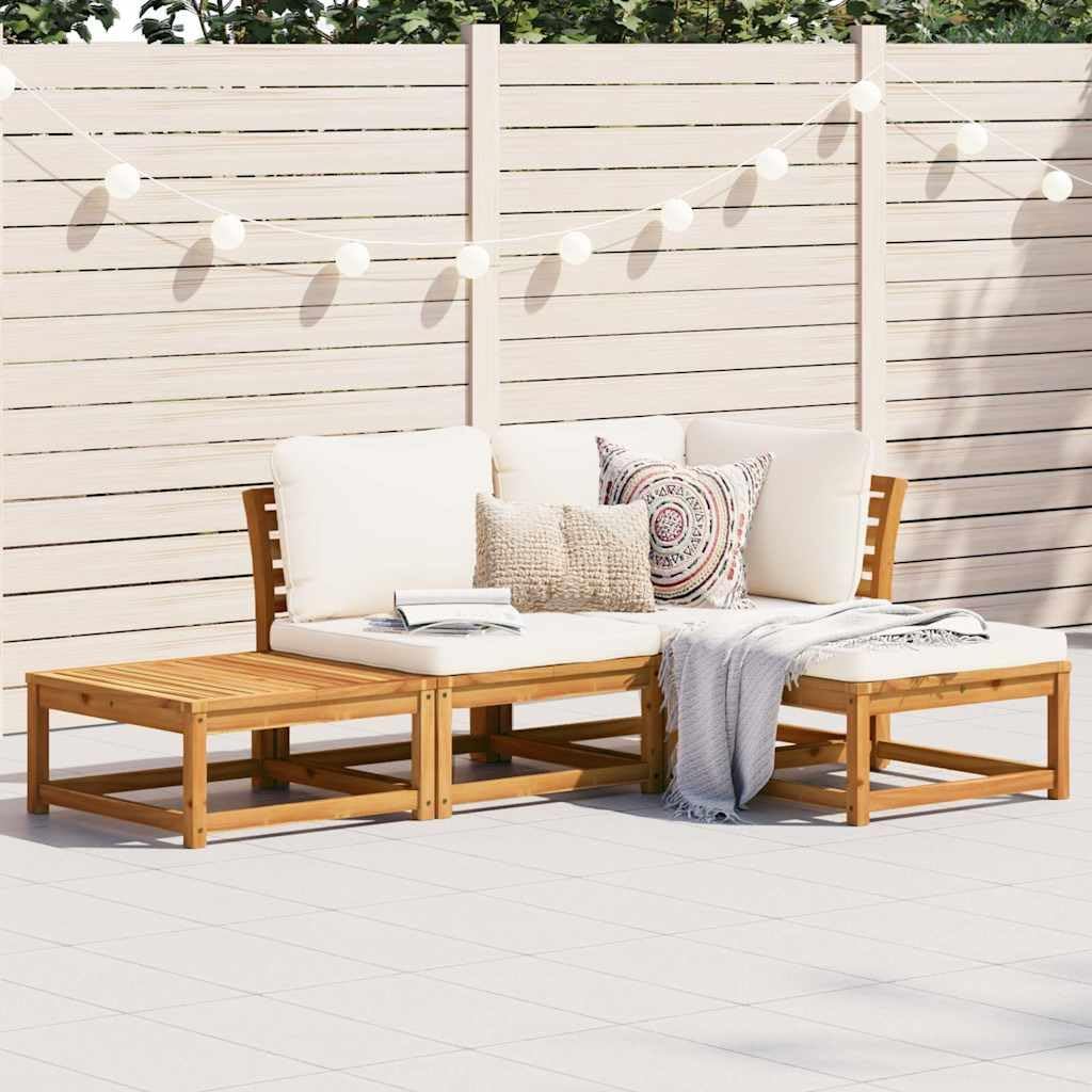 Divano modulare, 4 pezzi, legno massello, con cuscini, per giardino e terrazzo
