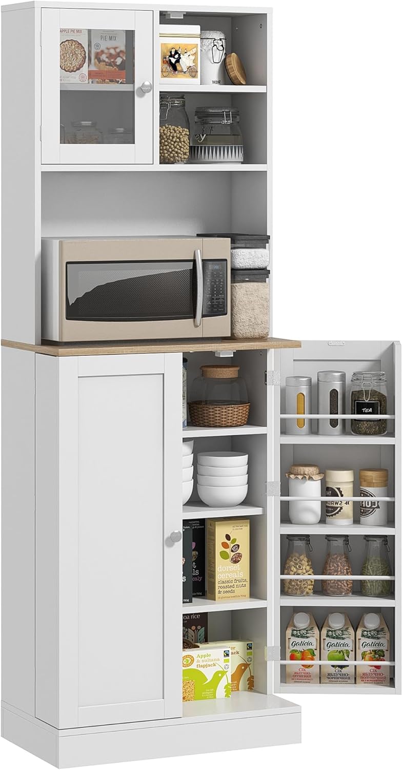 HOMCOM Credenza, 60 × 35 × 169 cm, Bianco, legno, per soggiorno e sala da pranzo