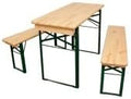 METRO Professional Set tavolo e panche, 3 pezzi, 110 × 50 cm, 110 × 25 cm, Marrone/Verde, legno, acciaio, pieghevole, per giardino e terrazzo