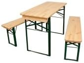 METRO Professional Set tavolo e panche, 3 pezzi, 110 × 50 cm, 110 × 25 cm, Marrone/Verde, legno, acciaio, pieghevole, per giardino e terrazzo