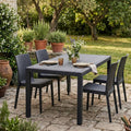 Tavolo da pranzo da giardino Dmora, 150 × 90 × 72 cm, Antracite, rattan, per giardino e terrazzo