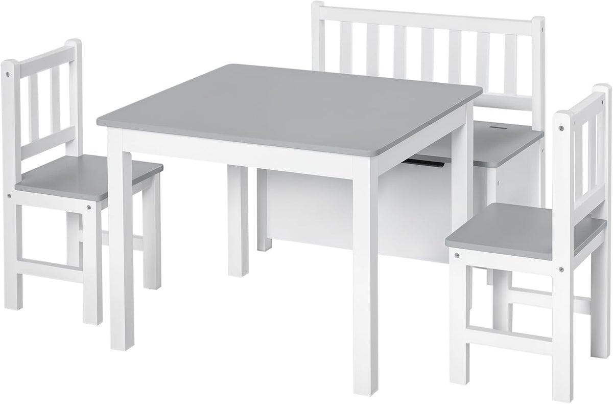 HOMCOM Set da pranzo, set 4 pezzi, 2 sedie, Bianco/Grigio, legno, per sala da pranzo e cucina