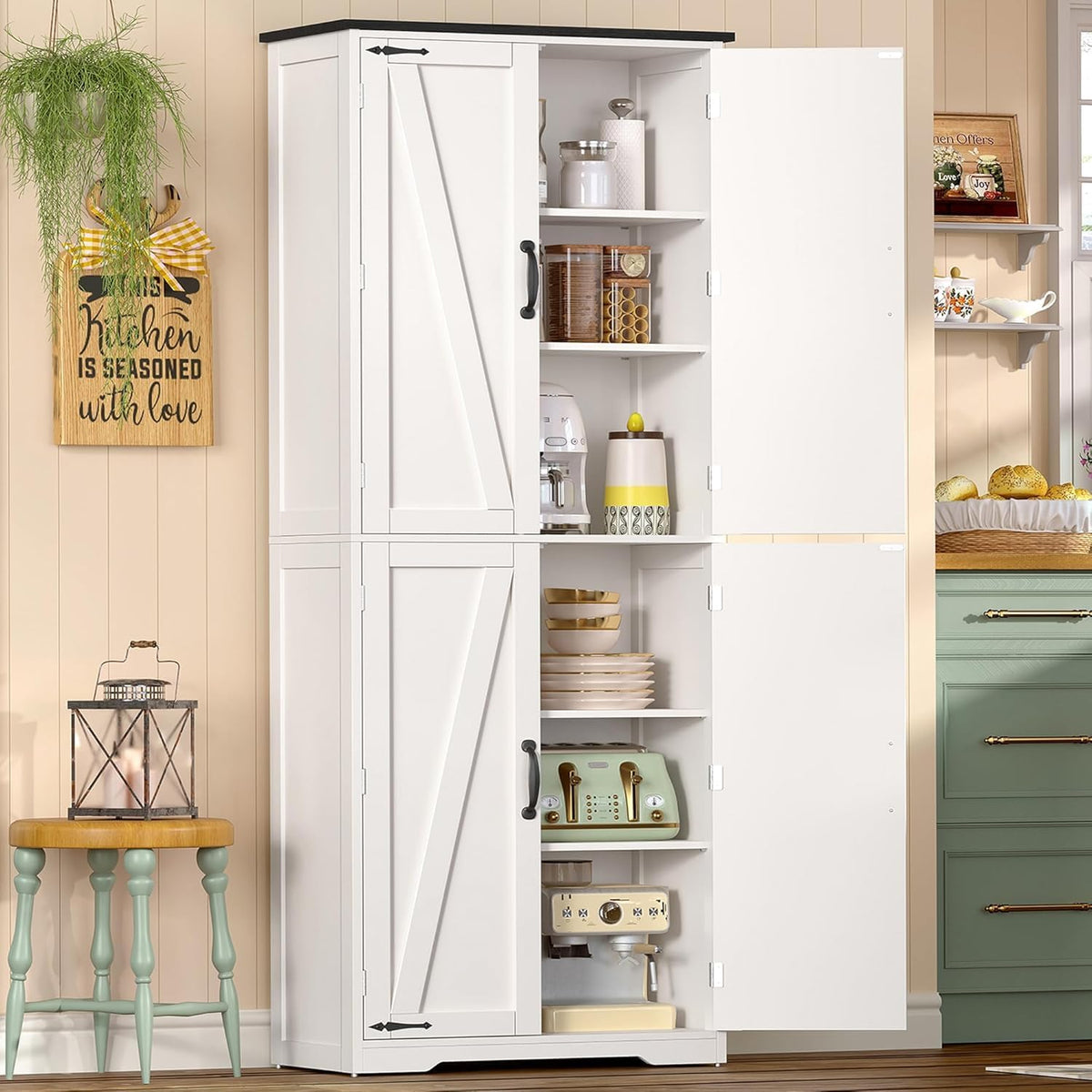 Credenza TEENFON, 4 ante, Bianco, 30 × 60 × 170 cm, legno, regolabile, per soggiorno e sala da pranzo