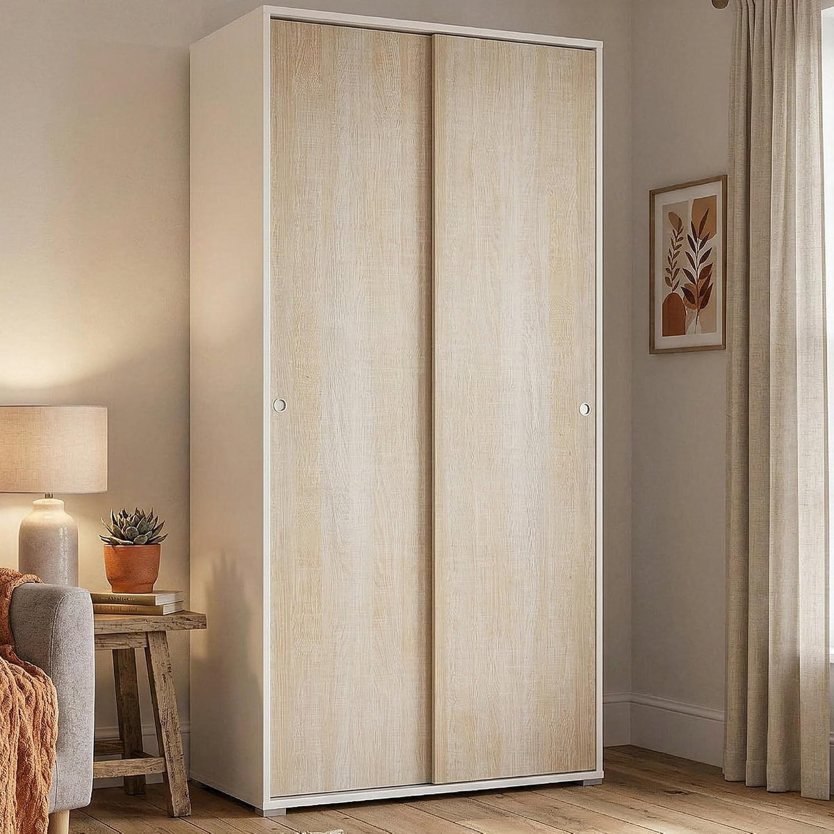 Armadio guardaroba Dmora, 45 × 195 cm, Marrone, 2 ante, 4 ripiani, per camera da letto