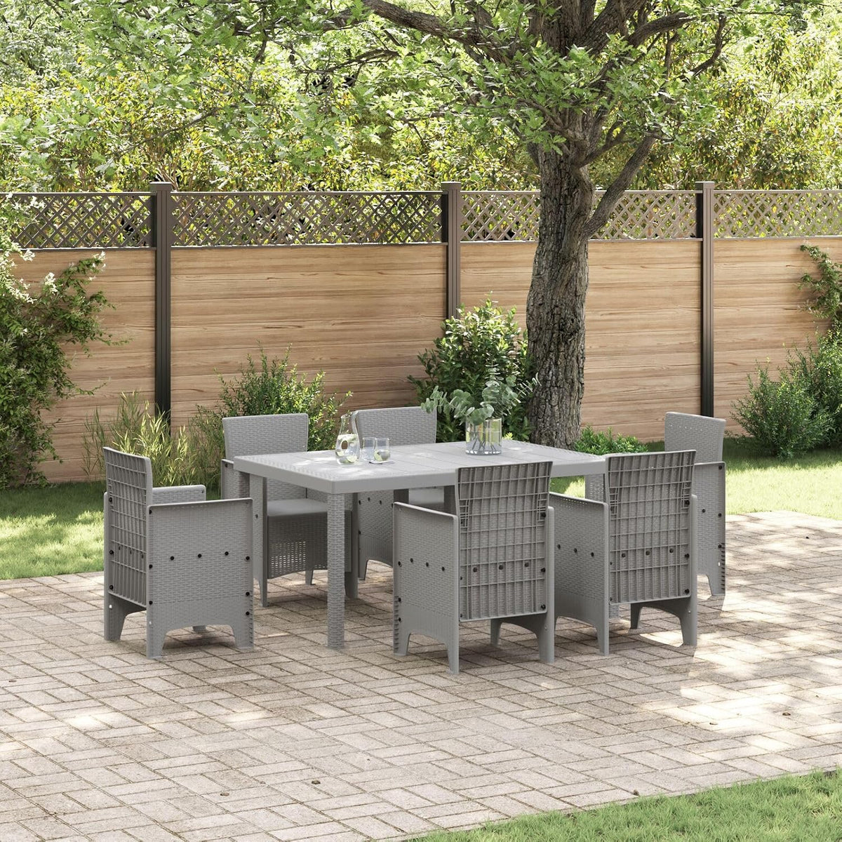 Tavolo da pranzo da giardino SKTQYQO, 150 × 100 × 73 cm, Grigio chiaro, rattan, per giardino e terrazzo