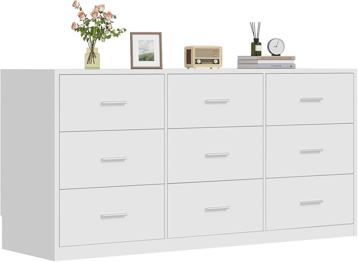 Draelibor Cassettiera, 9 cassetti, 14.2 pollici, Bianco, legno, per camera da letto