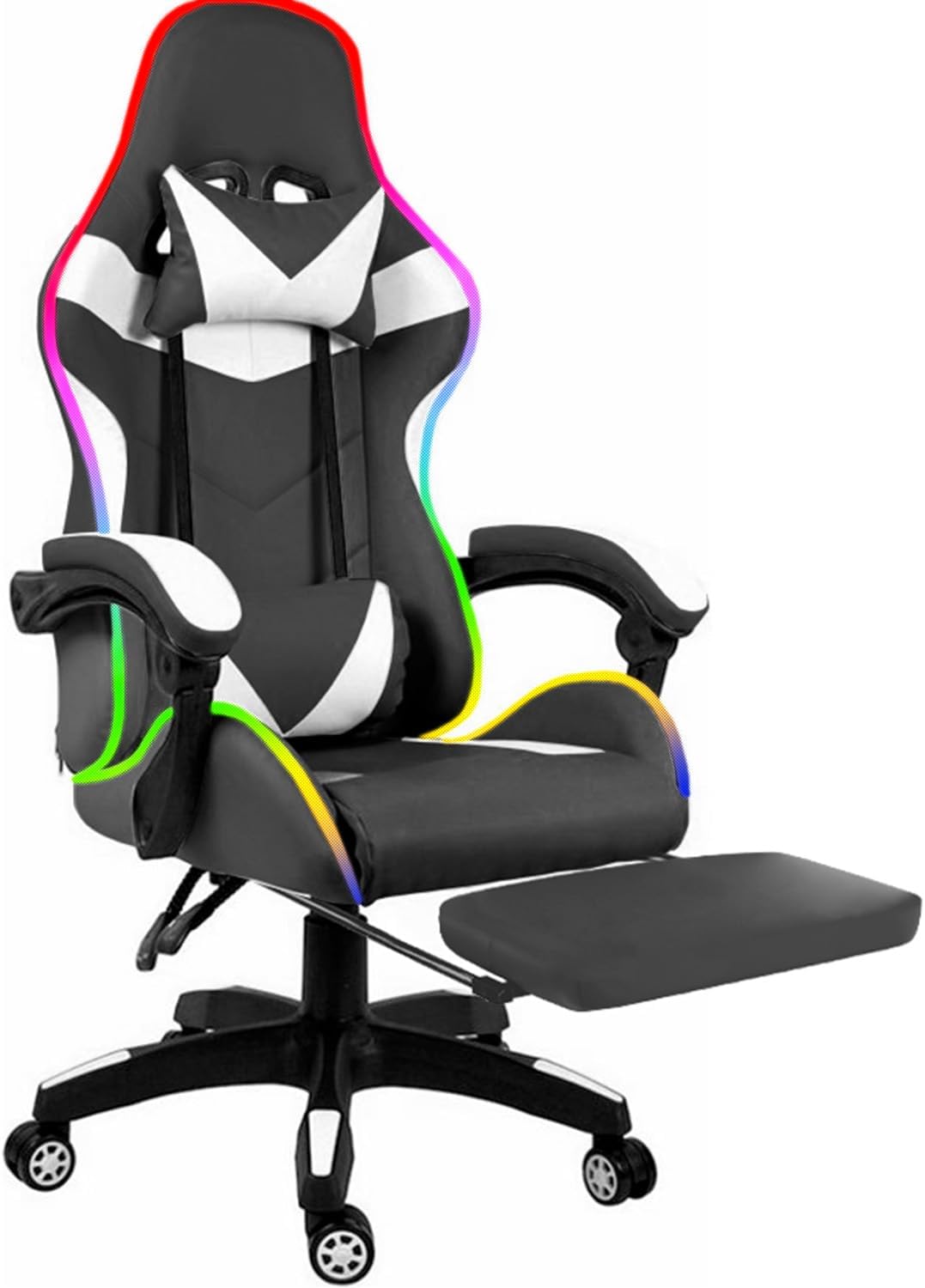 Sedia da ufficio Arreditaly, con poggiapiedi, con poggiatesta, con braccioli, Nero/Bianco, similpelle, ergonomica, per ufficio