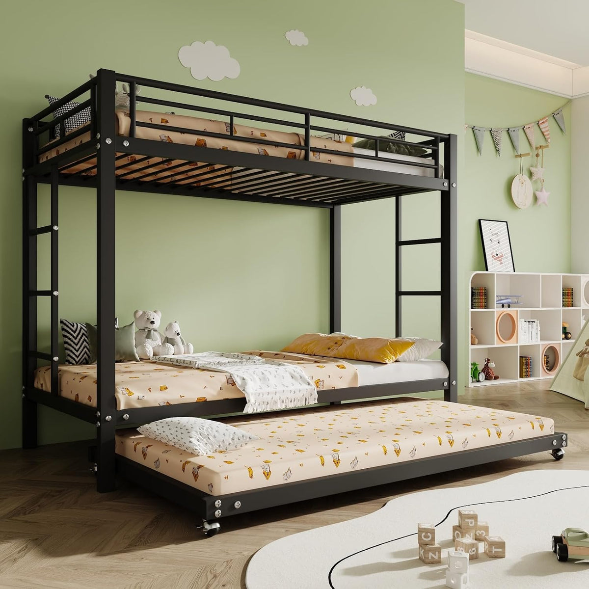 Letto a castello YEHTOKHOME, Nero, 90 × 200 cm, 90 × 190 cm, metallo, per camera da letto