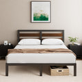 Struttura letto Zinus, matrimoniale, Nero/Marrone, 160 × 190 cm, bambù, metallo, con testiera, per camera da letto