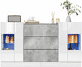 Credenza Moimhear, 2 ante, 3 cassetti, Bianco/Grigio, 140 × 35 × 75 cm, per soggiorno