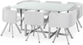 Menzzo Tavolo, L150, P90, 90 × 150 × 75 cm, 150 × 90 × 75 cm, Bianco, metallo, vetro, per sala da pranzo e cucina