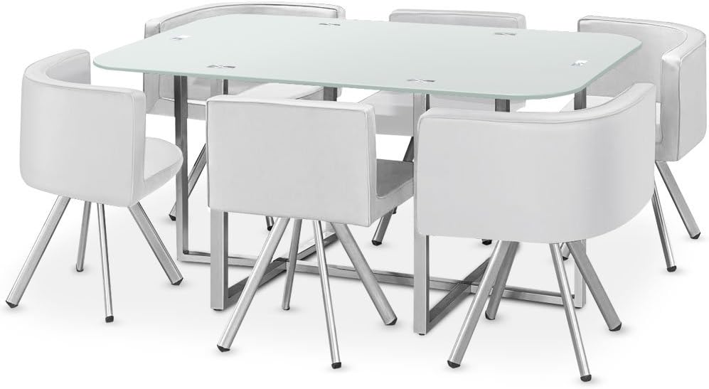 Menzzo Tavolo, L150, P90, 90 × 150 × 75 cm, 150 × 90 × 75 cm, Bianco, metallo, vetro, per sala da pranzo e cucina