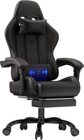 Sedia gaming JUMMICO, con cuscino, regolabile, con poggiapiedi, Nero, massaggiante, ergonomica, per ufficio