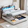 Struttura letto BSMGSGN, con contenitore, con rete a doghe, imbottito, 140 × 200 cm, matrimoniale, Beige, velluto, tessuto, materasso non incluso