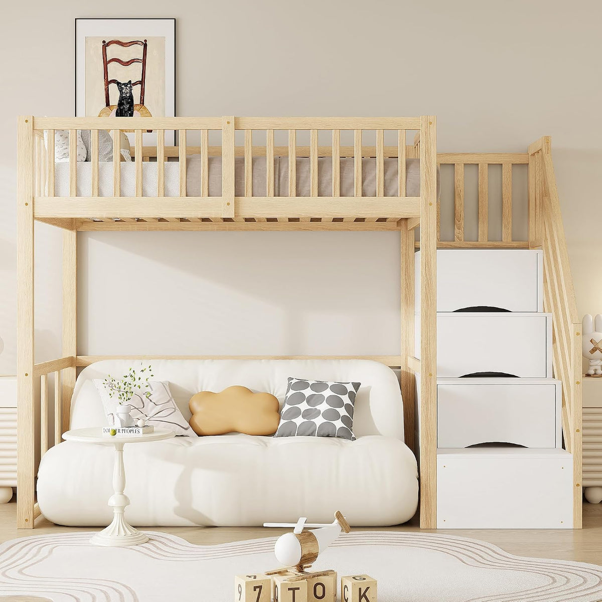 Letto a soppalco Moimhear, Bianco, 90 × 200cm, legno, per camera da letto