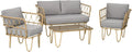 Set di mobili da giardino Outsunny, 4 pezzi, 2 posti, 4 divani, Giallo, rattan, per giardino e terrazzo