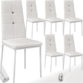 tectake Set di sedie da pranzo, Bianco, 6 sedie, acciaio, similpelle, per sala da pranzo e cucina