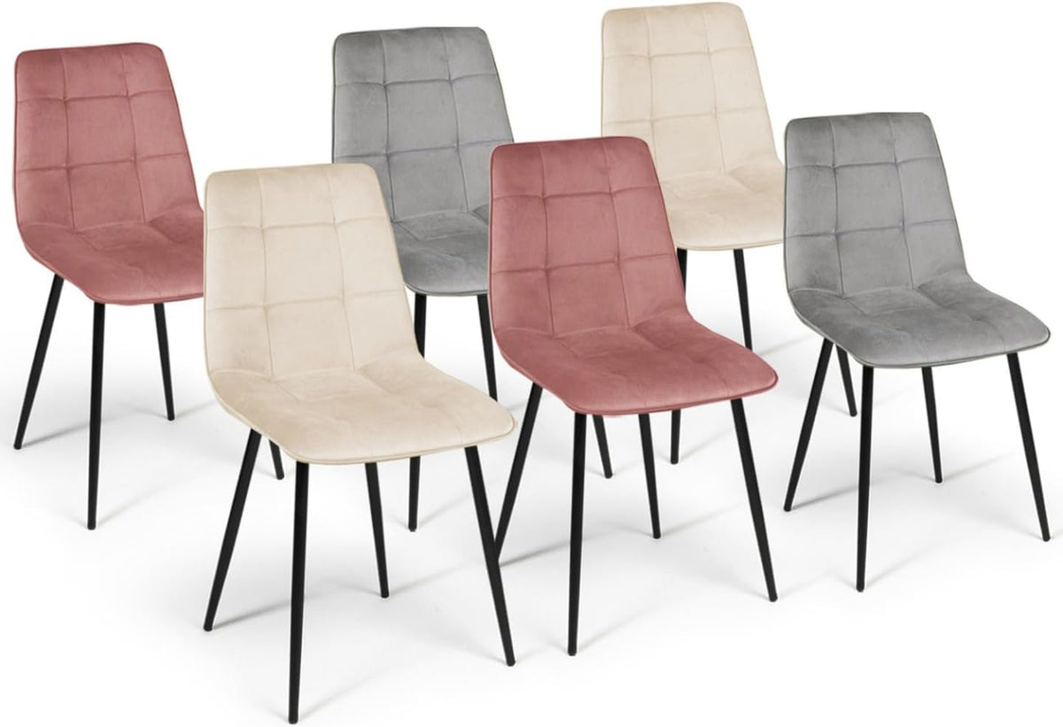 Set di sedie da pranzo IDMarket, Rosa/Grigio chiaro/Beige, 6 sedie, velluto