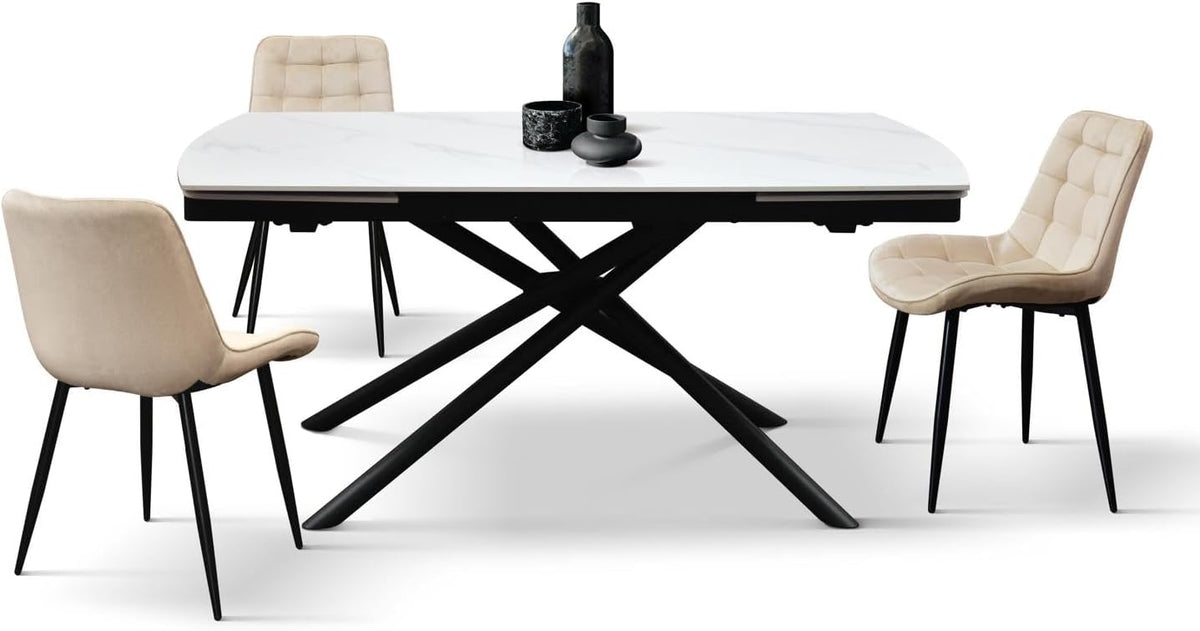 KONTE.DESIGN Tavolo allungabile, 140 × 90 cm, 200 × 90 cm, Bianco/Nero, metallo