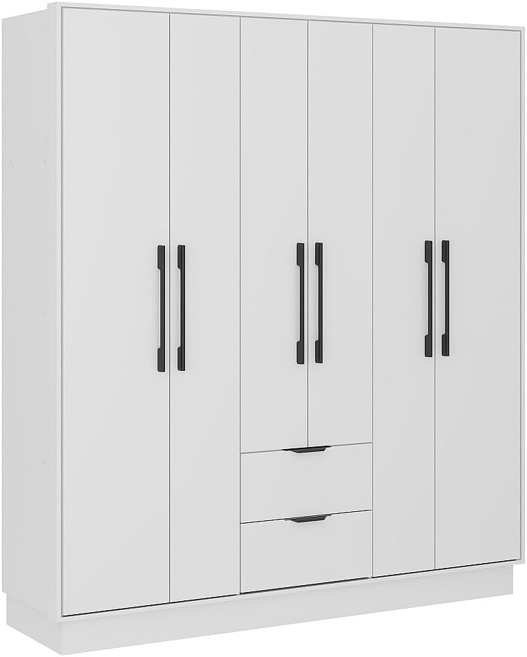 Vente-unique Armadio, L162, FEOVA, 6 ante, 2 cassetti, Bianco, legno