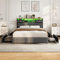 Letto JiaOyu, 140 × 200 cm, Beige, 4 cassetti, matrimoniale, con contenitore, con rete a doghe, con porta USB, imbottito, con testiera